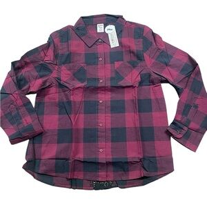 Long Sleeve Woven Plaid Shirt Too 2XL XXL Plus